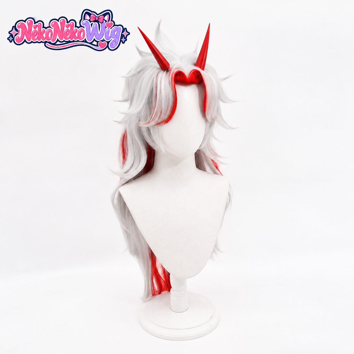 Genshin Impact Arataki Itto Cosplay Wig - Long White and Red Layered Hair