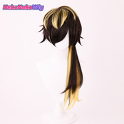 Hypnosis Mic DRB Jyushi Aimono Cosplay Wig  Black & Blonde Side Ponytail