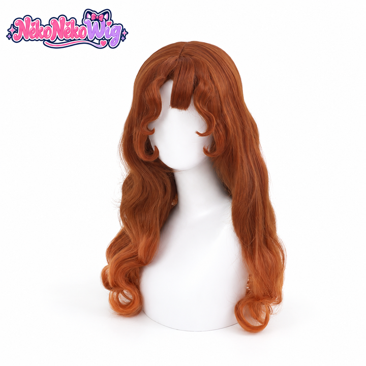 Identity V Little Girl Eurydice long auburn-orange wavy cosplay wig, front view