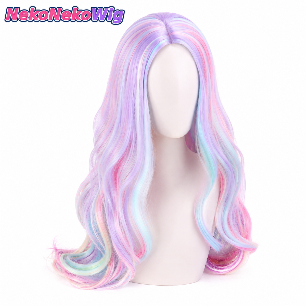 Rainbow Mixed-Color Long Wavy Cosplay Wig  Harajuku Lolita Center-Part Style