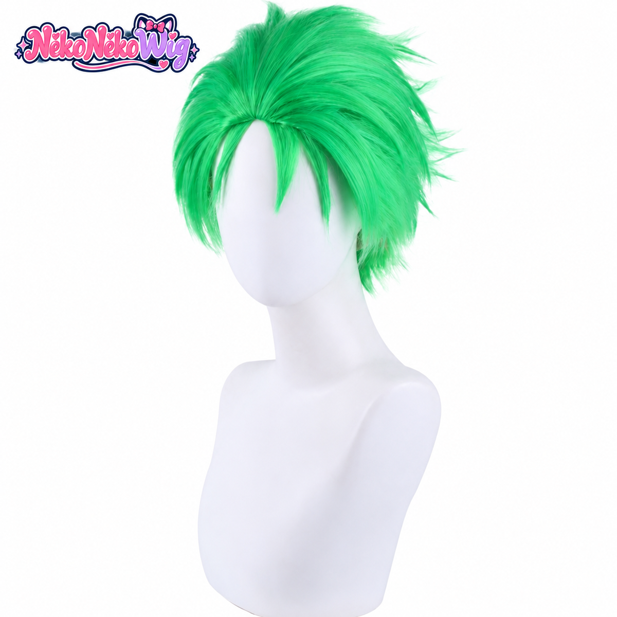 Roronoa Zoro short green spiked cosplay wig - front view