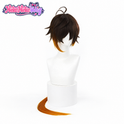 Genshin Impact Zhongli Cosplay Wig - Dark Brown and Amber Low Ponytail
