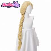 Pale blonde single-braid costume wig, side view showing the complete braid