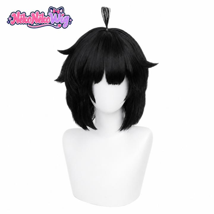 Luo Xiaohei black short layered cosplay wig, front view