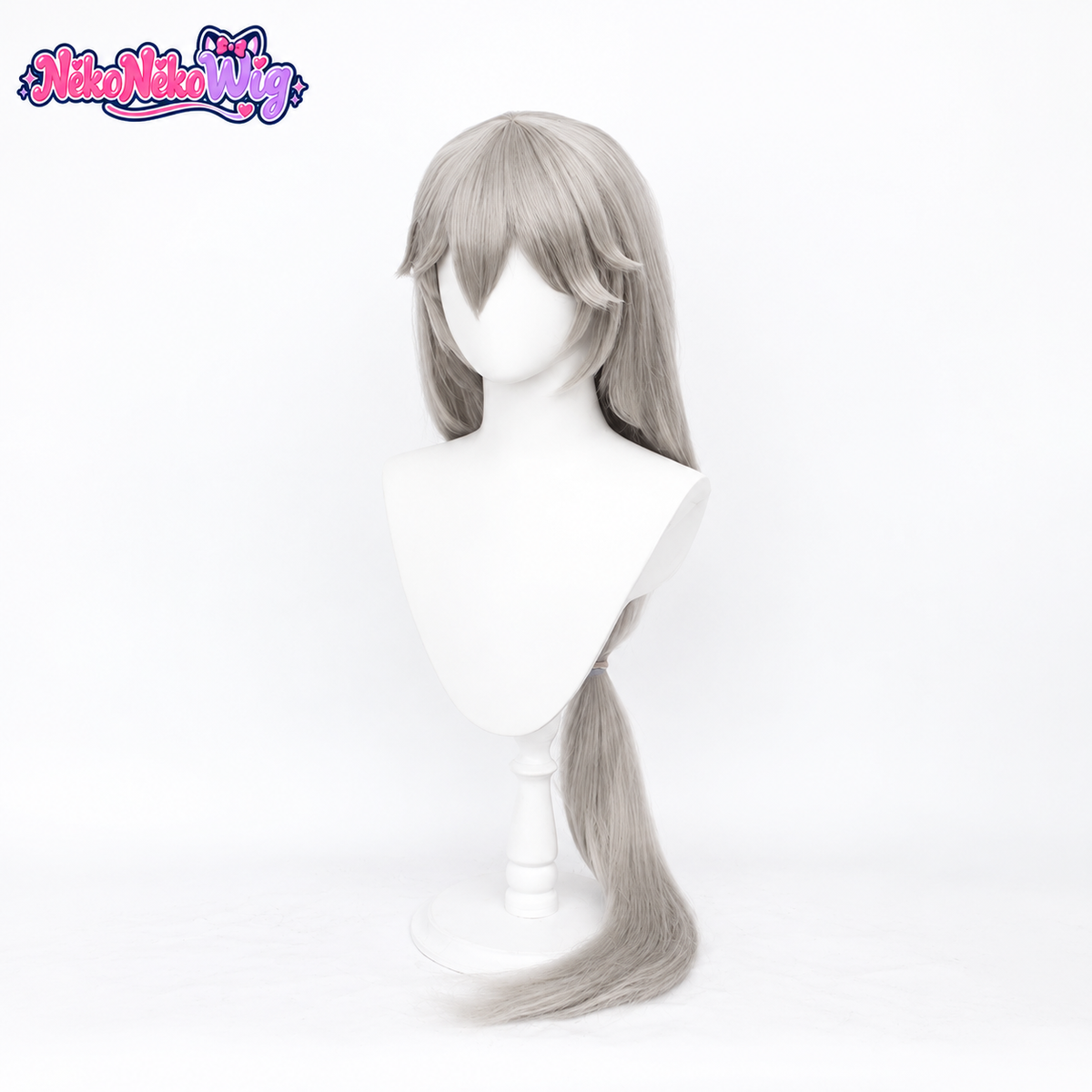 Zenless Zone Zero Rina long silver-gray low ponytail cosplay wig, front view