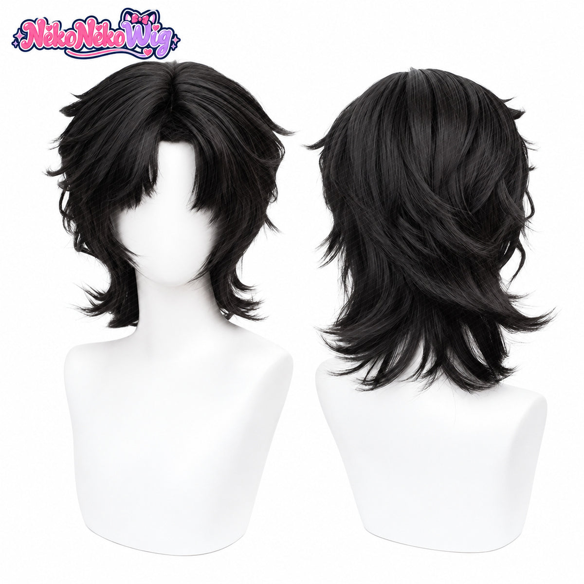 Hei Xiazi black layered wolf-cut cosplay wig variant