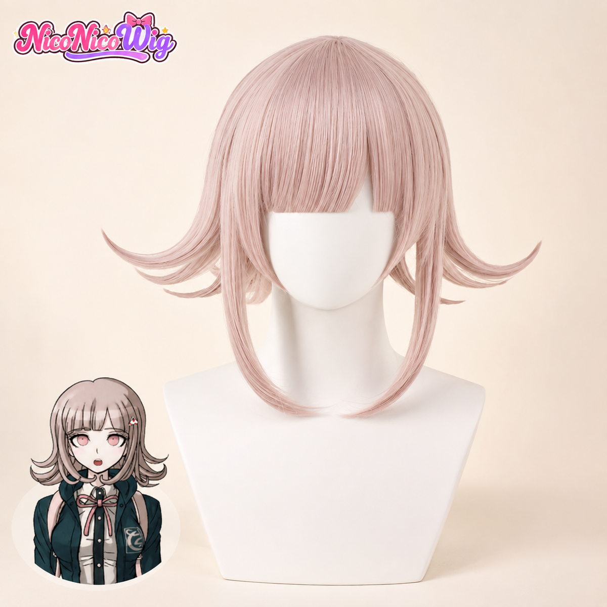 ダンガンロンパ2 七海千秋 コスプレウィッグ ショート ピンク アニメウィッグ