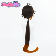 Genshin Impact Zhongli Cosplay Wig - Dark Brown and Amber Low Ponytail