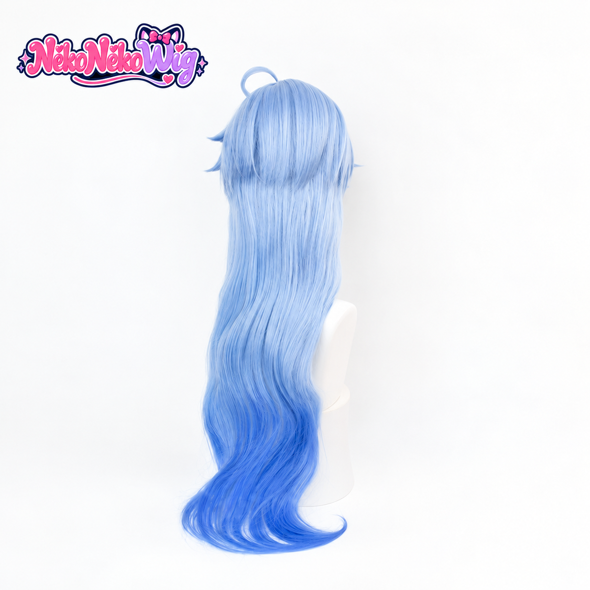 Ganyu cosplay wig with long light-to-deep blue waves - back view