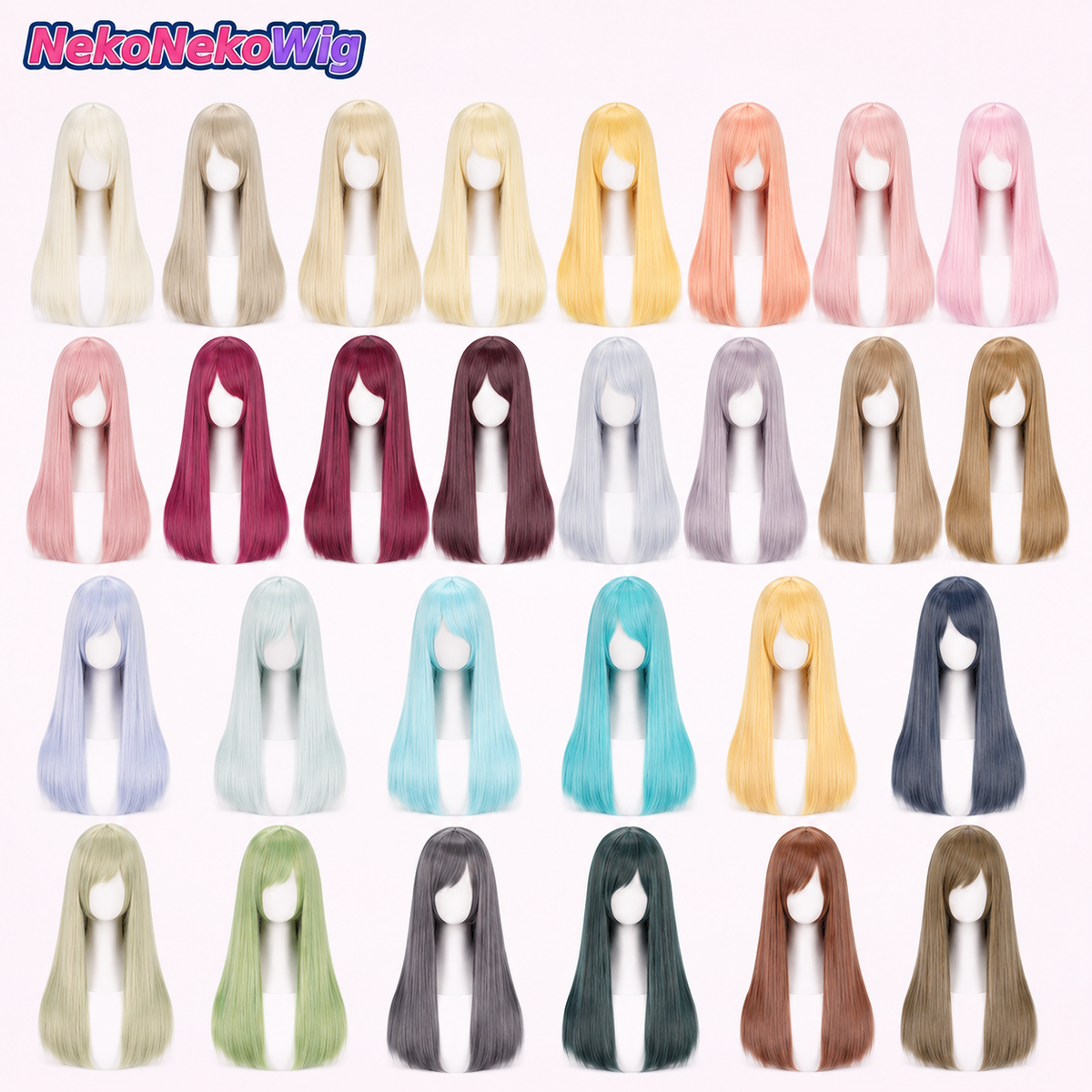 60cm 多色ロングストレートコスプレウィッグ バックルネットスタイル