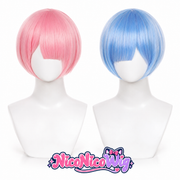 Re:ゼロ レム&ラム コスプレウィッグ ブルー&ピンク ショートボブ アニメウィッグ