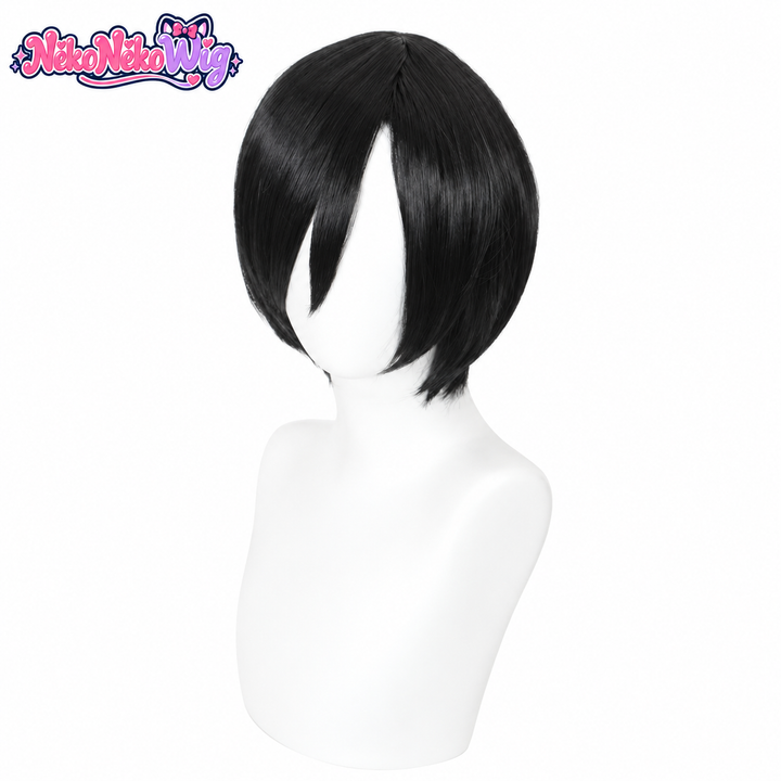 Ada Wong short black asymmetrical bob cosplay wig - front view