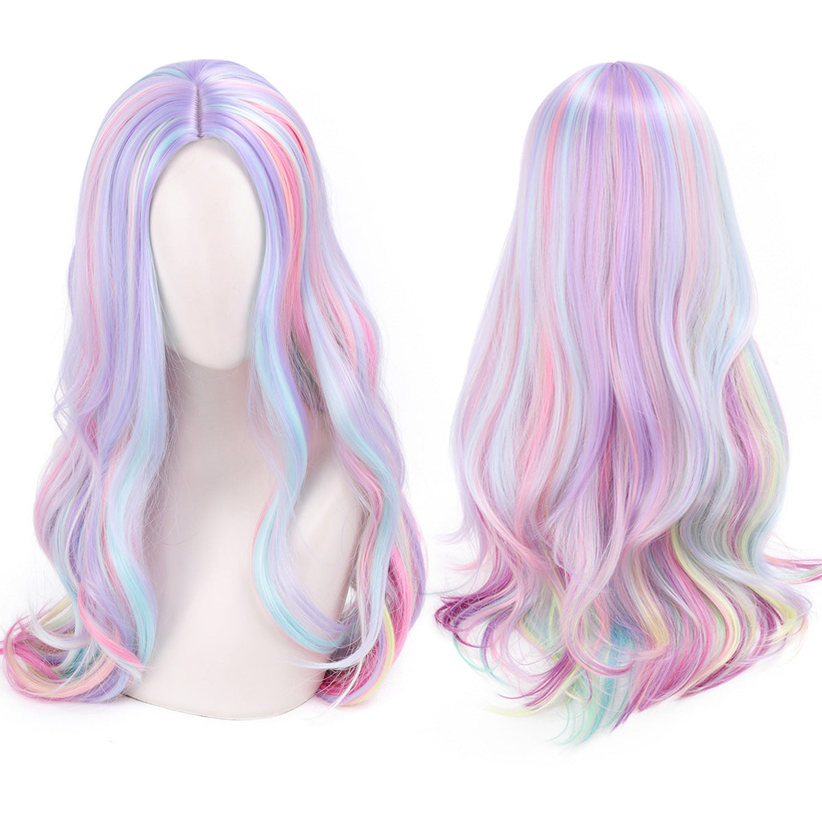 Rainbow Mixed-Color Long Wavy Cosplay Wig – Harajuku Lolita Center-Part Style