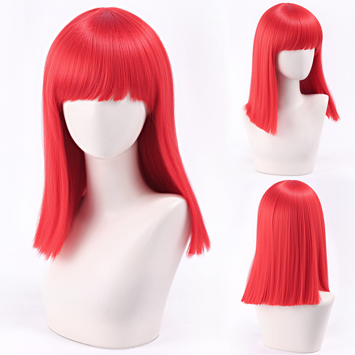 Short Bob Cosplay Wig – Multi-Color Straight Shoulder-Length Style with Blunt Bangs