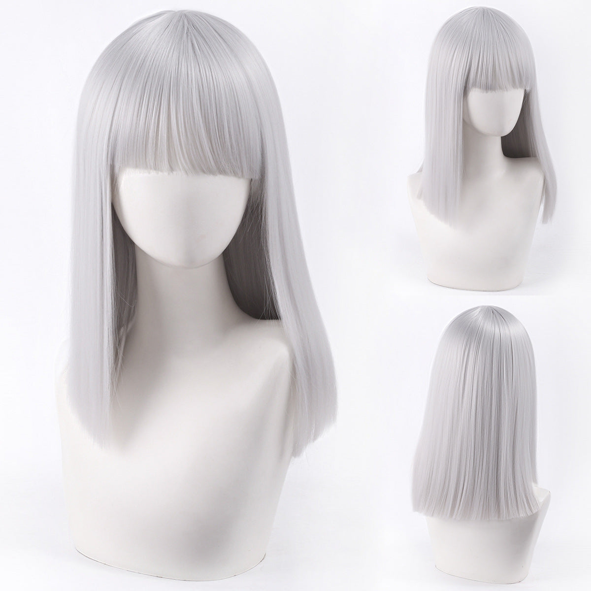 Short Bob Cosplay Wig – Multi-Color Straight Shoulder-Length Style with Blunt Bangs